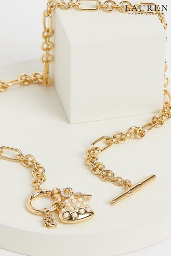 Lauren Ralph Lauren Gold Tone 17" Toggle Heart Pendant Necklace With Pearls (N36601) | £80