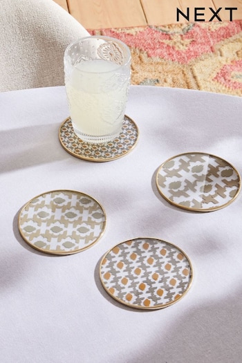 Set of 4 Natural Geo Tile Glass Coasters (N36814) | £16