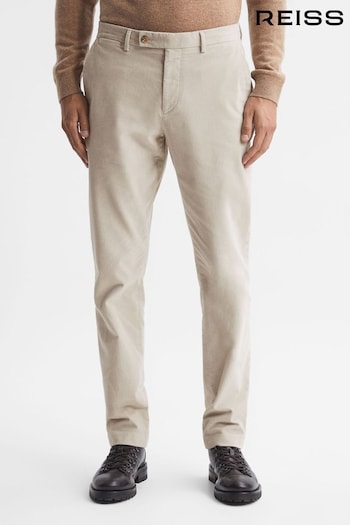 Reiss Oatmeal Strike Slim Fit Brushed Cotton Trousers (N36945) | £148