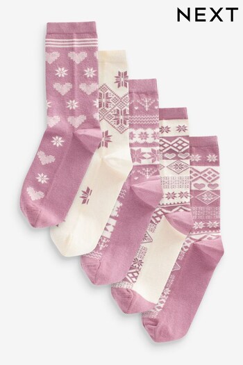 Pink/Cream Fairisle Ankle Socks 5 Pack (N37017) | £12
