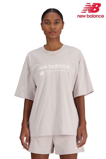 New Balance Grey Linear Heritage Jersey Oversized T-Shirt (N37090) | £35