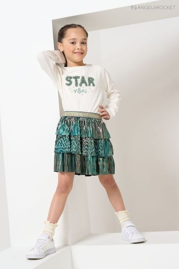 Angel & Rocket Green/Gold Metalic Lurex Plisse Ruffle Skirt (N37125) | £24 - £28