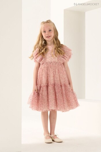 Angel & Rocket Pink Juliana Leopard Frill Sleeve Mesh Tier Dress (N37160) | £42 - £47