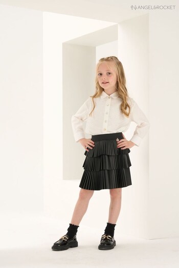 Angel & Rocket Harper PU Plisse Black Ruffle Skirt (N37174) | £24 - £28