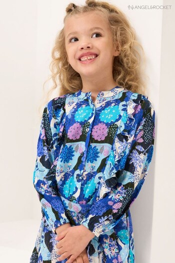 Angel & Rocket Blue Willow Print Frill Blouse (N37179) | £22 - £26