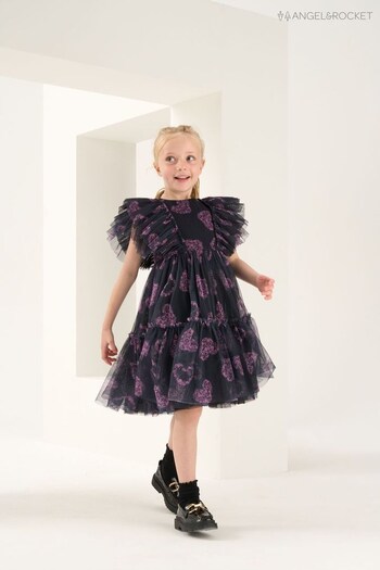 Angel & Rocket Printed Mesh Dress With Frill Sleeves (N37190) | £36 - £40