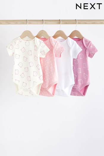 Pink/White Baby Short Sleeve Bodysuits 4 Pack (N37353) | £9 - £11