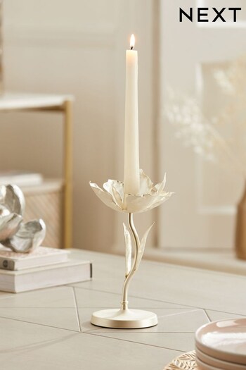 Silver Metal Flower Taper Candle Holder (N37430) | £20