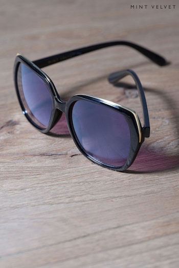 Mint Velvet Black Amalfi Gold Detail Sunglasses Tortoiseshell (N37446) | £59