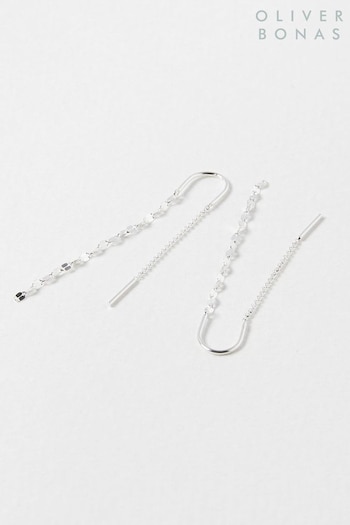 Oliver Bonas Silver Tone Renata Interest Chain Thread Through Drop Earrings (N37491) | £36