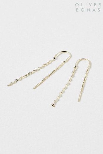 Oliver Bonas Silver Tone Renata Interest Chain Thread Through Drop Earrings (N37493) | £36
