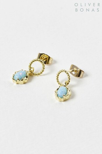 Oliver Bonas Blue Dara Opalite Loop Gold Plated Drop Earrings (N37496) | £42
