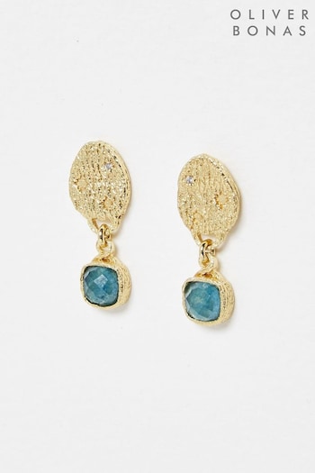 Oliver Bonas Blue Zelenka Apatite Quartz Gold Plated Drop Earrings (N37502) | £49.50