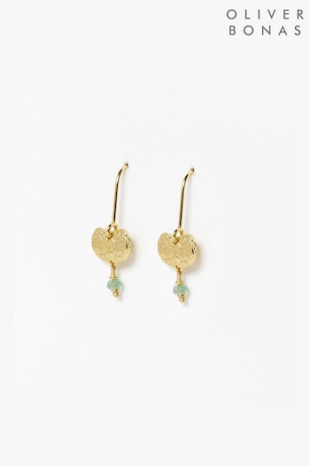 Oliver Bonas Usha Green Aventurine Gold Plated Drop Earrings (N37504) | £45