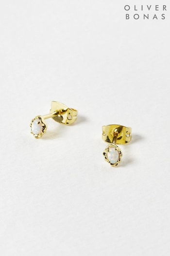 Oliver Bonas Dara Opalite Gold Plated Stud White Earrings (N37524) | £30