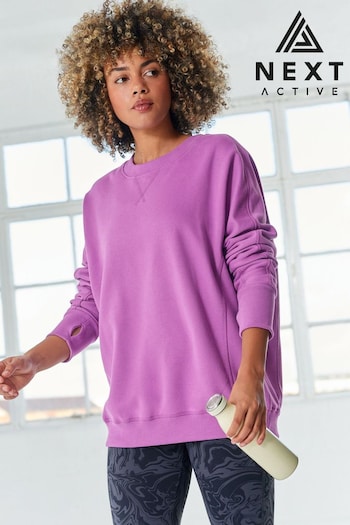 Fluro Purple Active buckle-detail Longline Crew Neck Sweatshirt (N37559) | £32