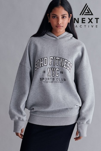 Grey Marl New York City Graphic Oversized Active Relaxed Fit Longline Overhead Hoodie (N37583) | £36