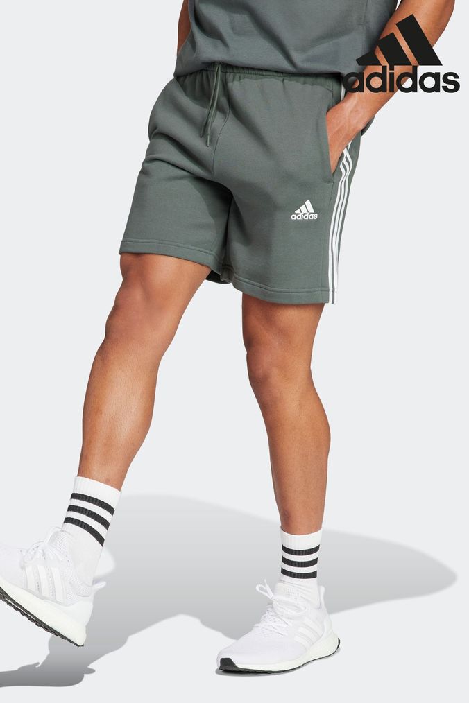 adidas Olive Green Sportswear Essentials French Terry 3-Stripes Shorts (N37661) | £25