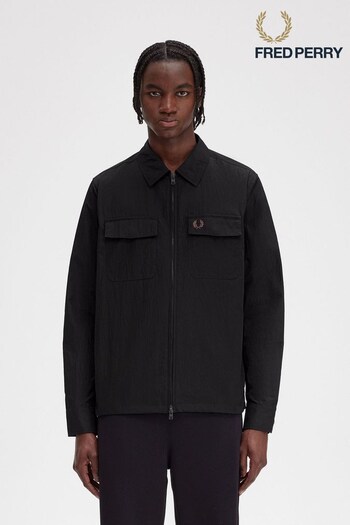 Fred Perry Zip Through Lightweight Black Overshirt (N37692) | £140