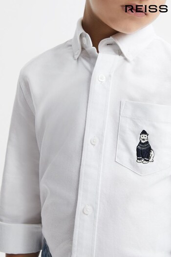 Reiss White Matis Senior Slim Fit Button-Down Collar Motif Shirt (N37709) | £34