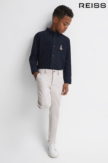 Reiss Navy Matis Junior Slim Fit Button-Down Collar Motif Shirt (N37730) | £30