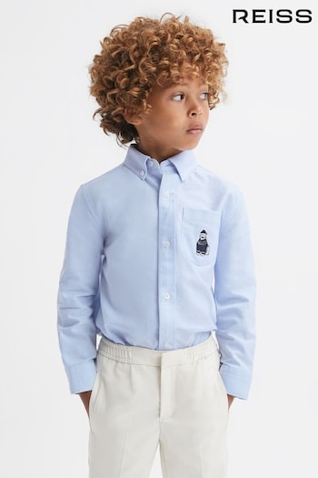 Reiss Soft Blue Matis Slim Fit Button-Down Collar Motif Shirt (N37739) | £30