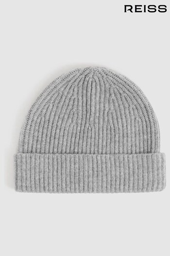 Reiss Soft Grey Guernsey Cashmere Ribbed Beanie Hat (N37742) | £70