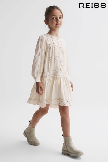 Reiss Ivory Tavi Junior Long Sleeve Lace Dress (N37749) | £75