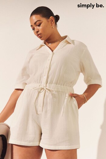 Simply Be Cheesecloth White Playsuit (N37754) | £32