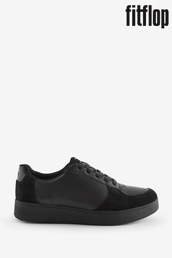 FitFlop Rally Leather/Suede Panel Black Sneakers (N37829) | £100