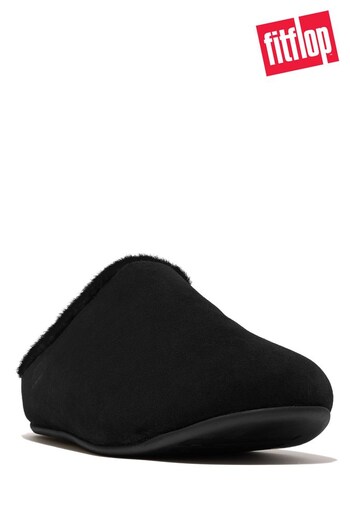 FitFlop Shove Shearling-Lined Suede Black Slippers (N37832) | £110