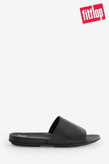 FitFlop Gracie Leather Pool Black Slides (N37833) | £40