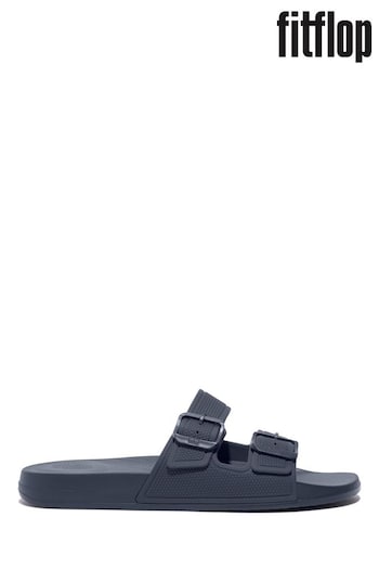 FitFlop iQushion Mens Blue Two-Bar Buckle Slides (N37839) | £40