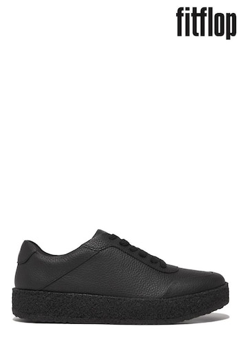 FitFlop Rally Tumbled-Leather Crepe Black Sneakers (N37845) | £130