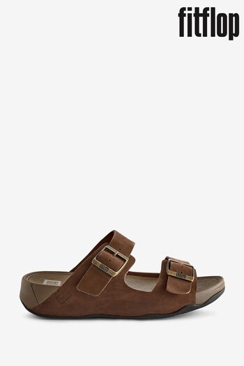 FitFlop Mens Gogh Moc Buckle Leather Brown Slides (N37862) | £110