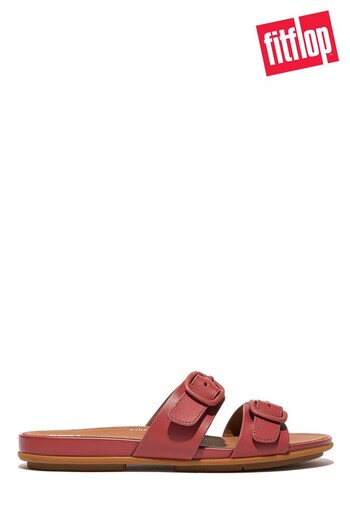 FitFlop Red Gracie Rubber-Buckle Two-Bar Leather Slides (N37863) | £90