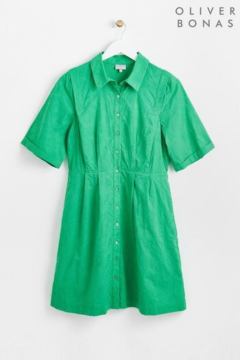 Oliver Bonas Green Embroidered Cotton Shirt Mini Dress (N37883) | £75