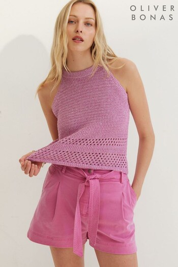 Oliver Bonas Pink Metallic Chunky Knitted Vest Top (N37892) | £45