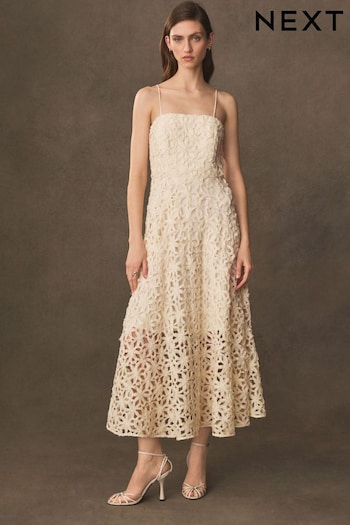 Cream Premium Floral Overlay Dress (N37981) | £146