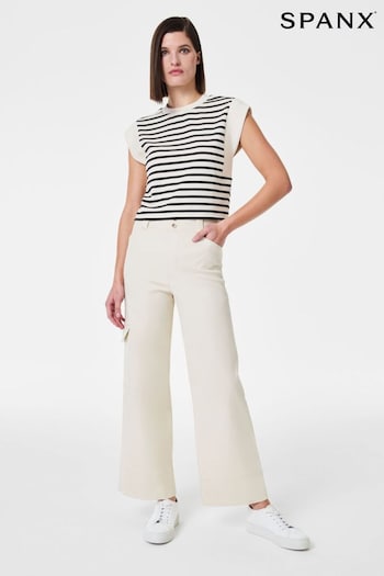 SPANX Stone Stretch Twill Cropped Cargo Shirred Trousers (N37987) | £130