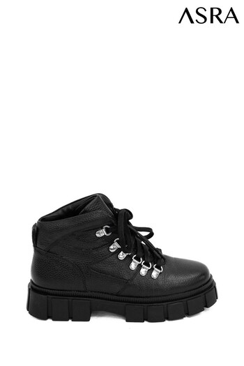 ASRA London Borage Lace Up Hiker Leather Black Boots With Chunky Sole (N37994) | £120