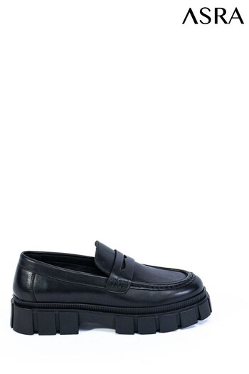 ASRA London Penny Cutout Leather Black Loafers With Chunky Sole (N37995) | £90