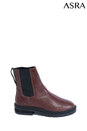 ASRA London Red Clovie Tawny Croc Effect Leather Elastic Chelsea Boots (N37998) | £100
