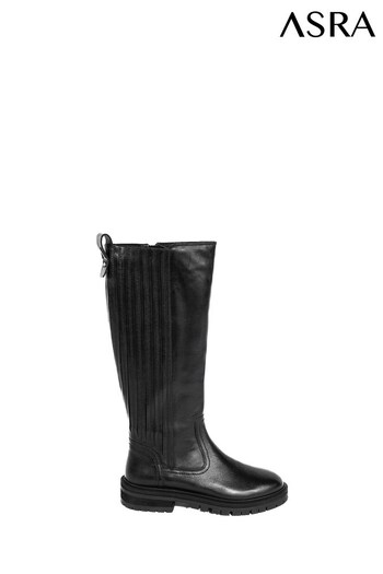 ASRA London Kale Leather Elastic Knee Black High Boots (N38001) | £140
