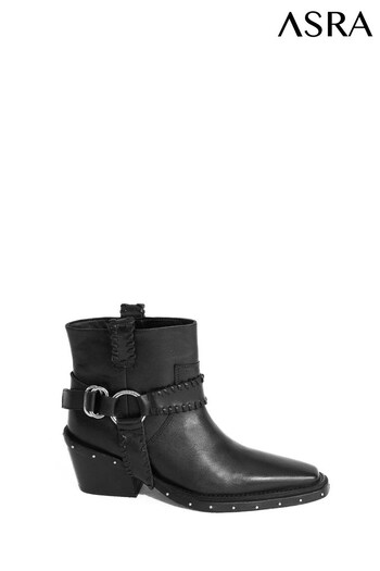ASRA London Mint Leather Harness Ankle Western Black Boots With Metal Detail (N38005) | £130