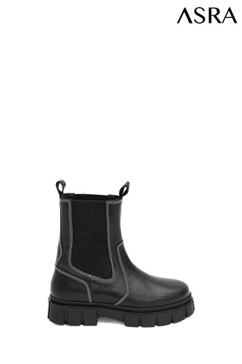 ASRA London Beacon Elastic Chunky Chelsea Leather Black Ankle Boots (N38008) | £120