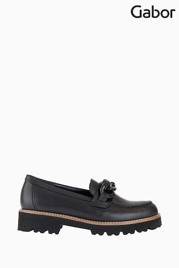 Gabor Squeeze Black Leather Loafers (N38070) | £120