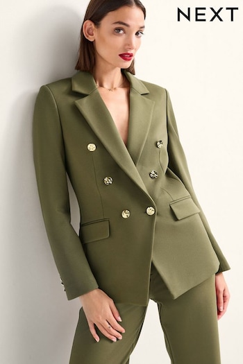 Khaki Green Ponte Fitted Double Breasted Blazer (N38090) | £33