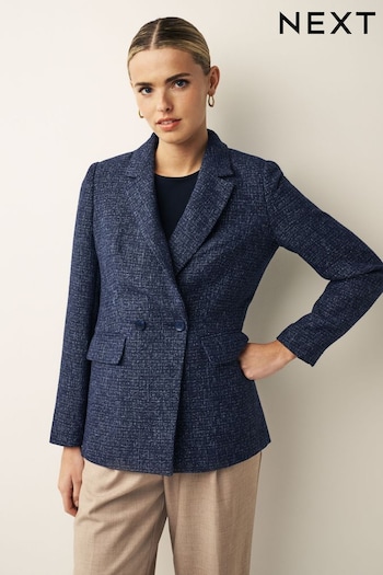 Navy Blue Bouclé Fitted Double Breasted Blazer (N38097) | £68