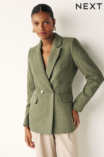 Sage Green Bouclé Fitted Double Breasted Blazer (N38098) | £68